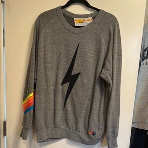Aviator Nation Gray Crewneck Sweater with Lightning Bolt